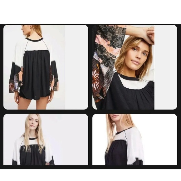 Free People Cropped Shirt Friday Fever Thermal Top Small S Dolman Patchw… - Picture 1 of 12